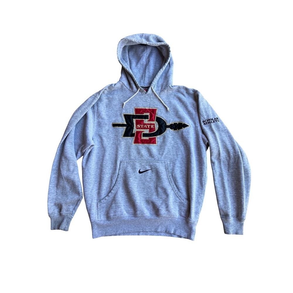 VTG 90s Nike San Diego State SDSU Aztecs Embroidered Logo Gray Adult S Hoodie